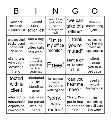 Wayside Working Remotely BINGO Card
