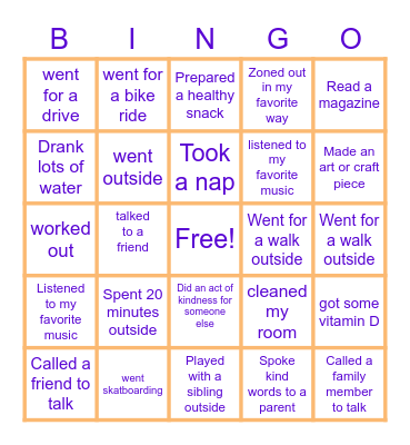 Staying Healthy BINGO! Bingo Card