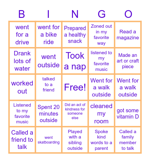 Staying Healthy BINGO! Bingo Card