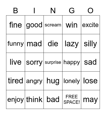 Chapter 13: Emotions Bingo Card
