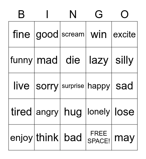 Chapter 13: Emotions Bingo Card