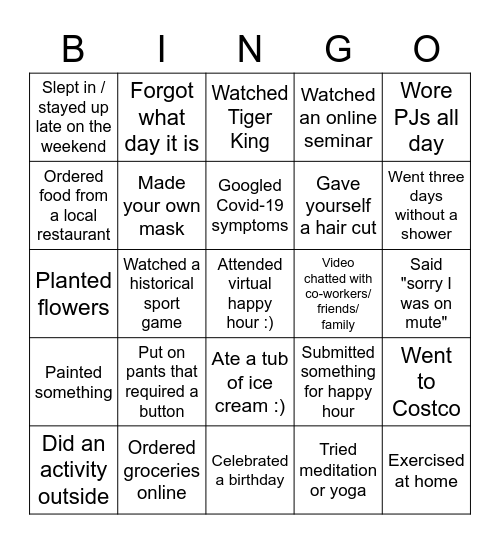 Shelter in Place Happy Hour Bingo! Bingo Card