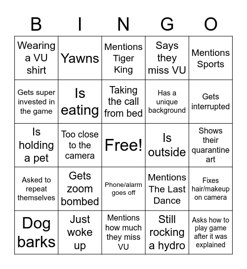 Vanguard Bingo Card