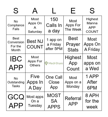 SALES Bingo Card