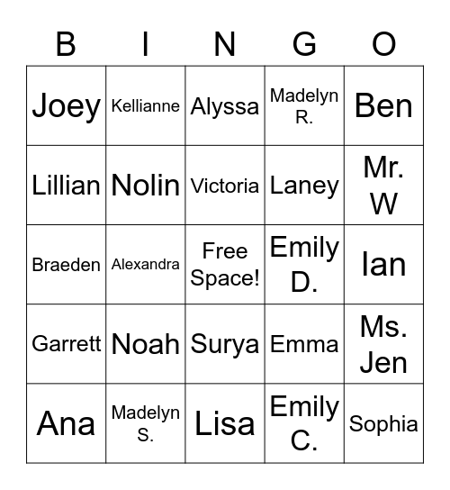 Show Choir 2020 Bingo Card