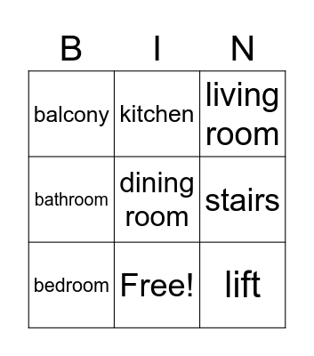 Parts of the house Bingo Card