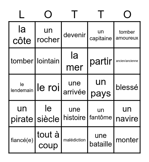 Le vocabulaire de “La légende du Rocher Percé” Bingo Card