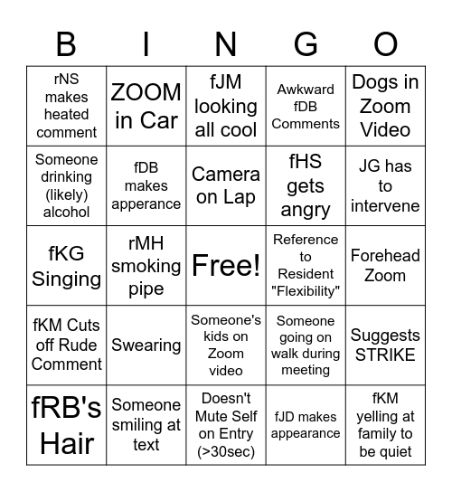 gggZOOMggg Bingo Card