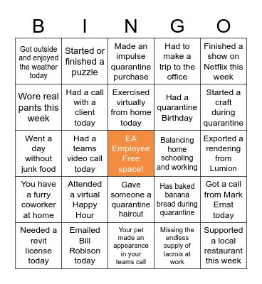 EA Virtual Bingo! Bingo Card