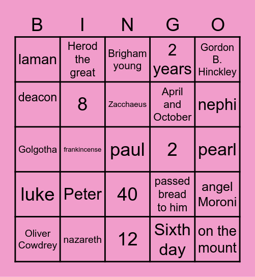 young women bingo Card