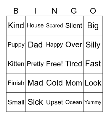 Synonym Bingo Card