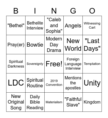 JW Broadcast Bingo Card