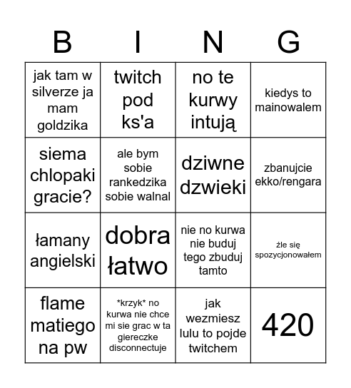 Dominik Bingo Card