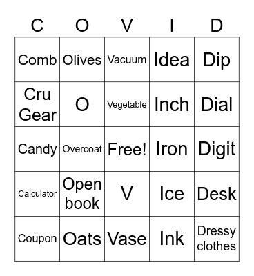 COVID 19 BINGO Card