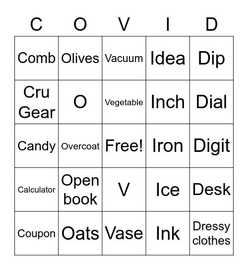 COVID 19 BINGO Card