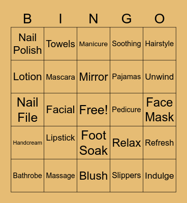 Spa Bingo Card