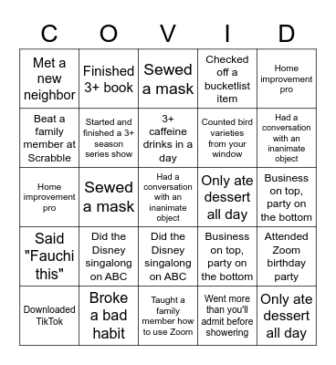 Quarantine Bingo Card