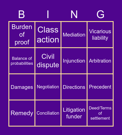 CIVIL LAW Bingo Card