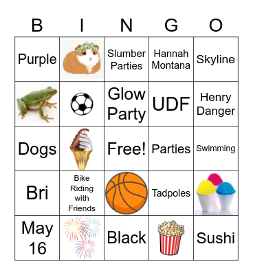 Bri's Birthday Bingo Card