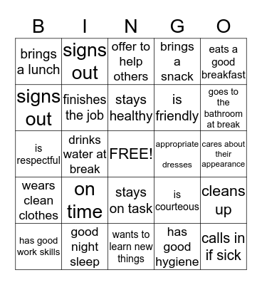 A Good Worker Bingo Card