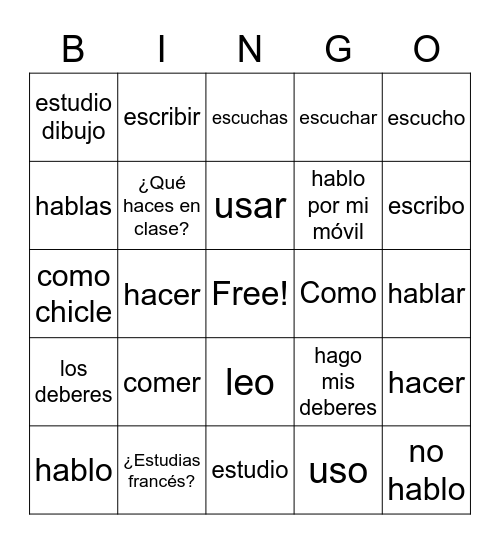 ¿Qué haces en clase? Bingo Card