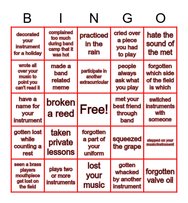 Band Bingo Board! Bingo Card