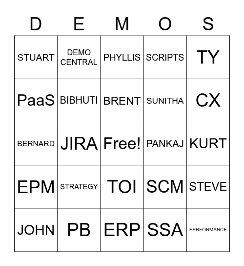 Demo Service Bingo! Bingo Card