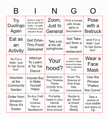 Shannondale and Neighbors Bingo Card