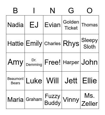 Room 7 Bingo Card