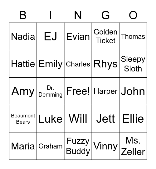 Room 7 Bingo Card