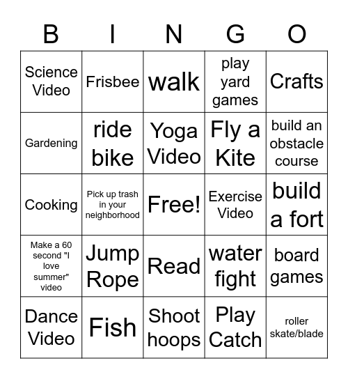 Summer Rec BINGO Card