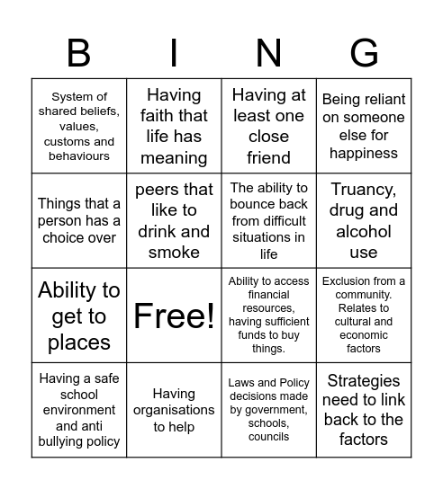 Level 2 HEALTH 1. Bingo Card