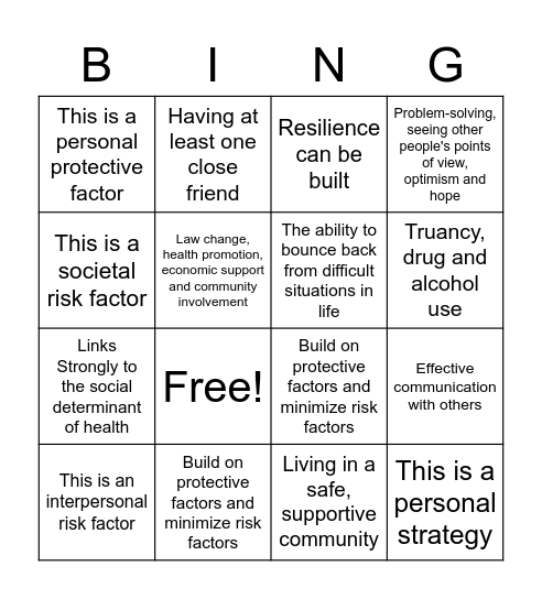 Level 2 HEALTH 2 Bingo Card