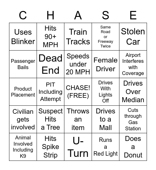 Pursuit Bingo Card