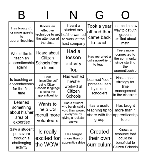 Find a CT who... Bingo Card