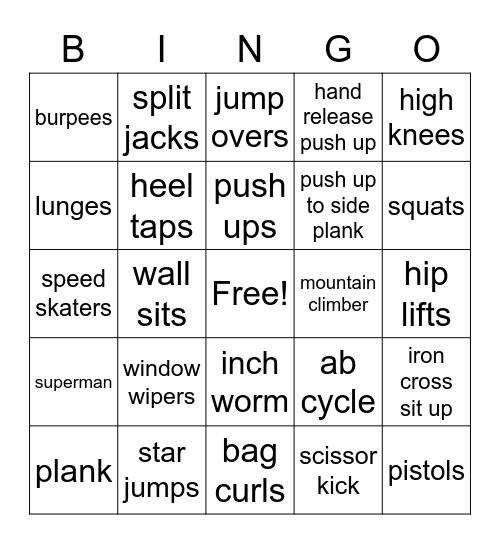 FITNESS Bingo Card