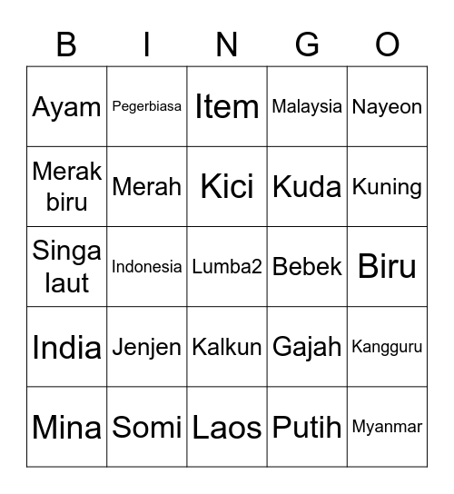 Jenjen Bingo Card