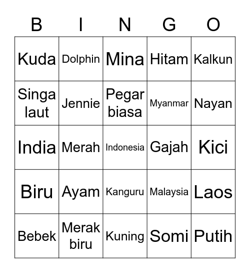 Mina Cantik Bingo Card