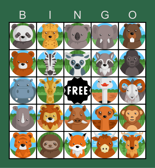 ANIMAL BINGO Card