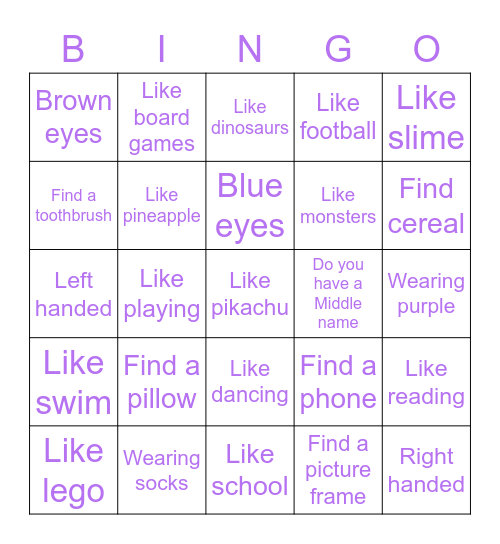 Suzy’s Bingo Game Bingo Card