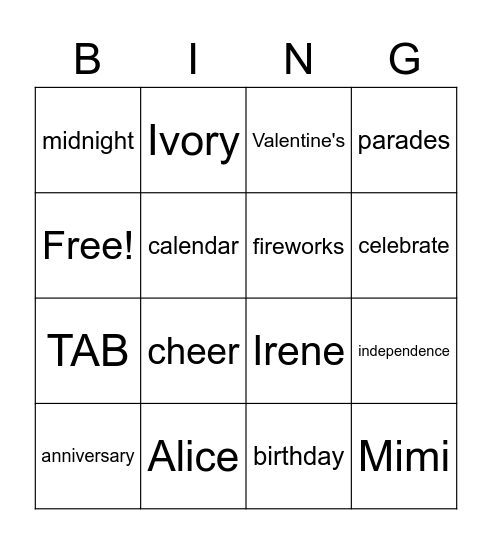 Untitled Bingo Card