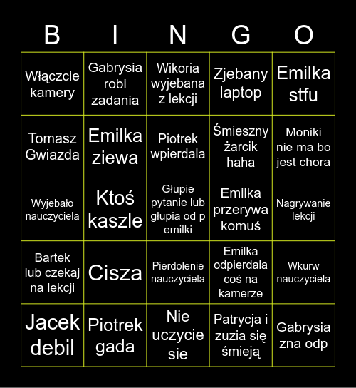 Zoomik bingo Card