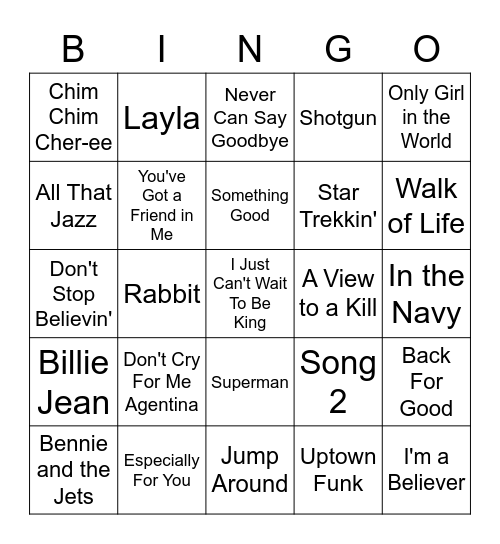 Music Bingo Card