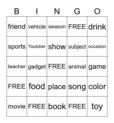 Untitled Bingo Card
