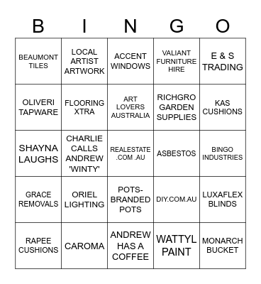 Selling Houses Australia Bingo Card