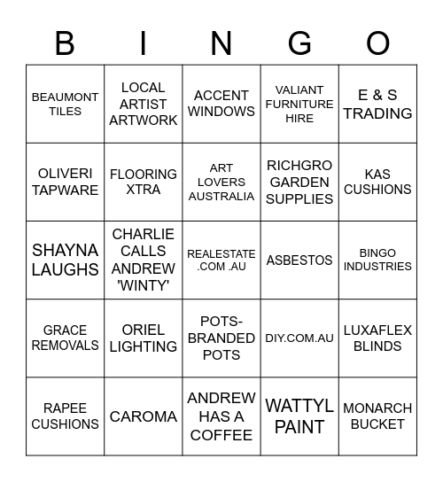 Selling Houses Australia Bingo Card