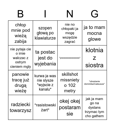 Maciek Bingo Card