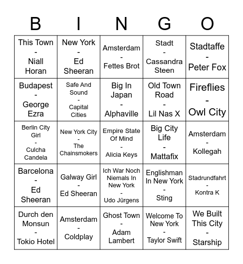 Big City Beats Bingo Card