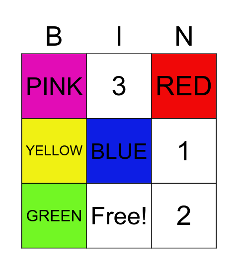 Colors bingo Preschool Bingo Card