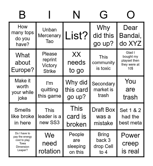 DBS Complain Bingo Card